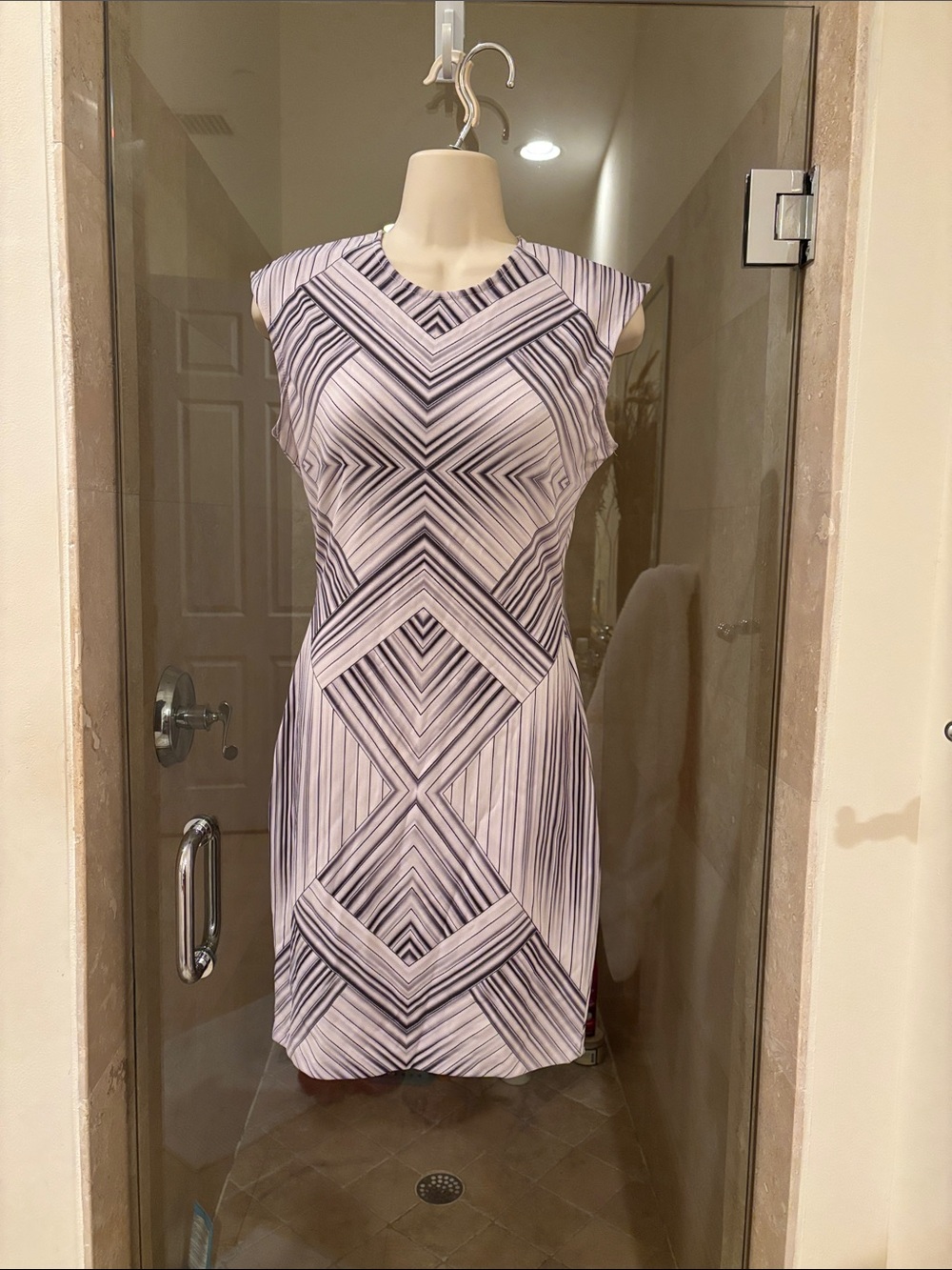 Torn by Ronny Kobo White & Black Geometric Sheath Dress